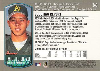 2000 Bowman #343 Miguel Olivo Back