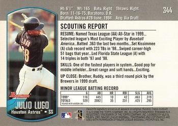 2000 Bowman #344 Julio Lugo Back
