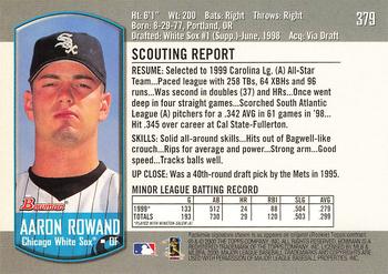 2000 Bowman #379 Aaron Rowand Back