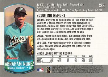 2000 Bowman #382 Abraham Nunez Back