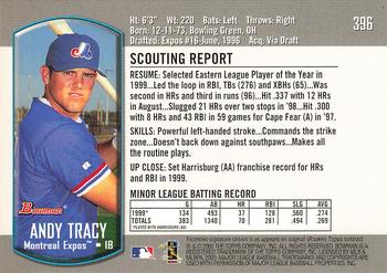 2000 Bowman #396 Andy Tracy Back