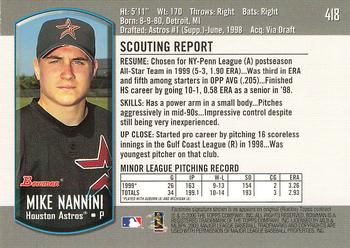 2000 Bowman #418 Mike Nannini Back