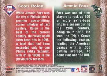 2002 Fleer Platinum - Cornerstones (Unnumbered) #NNO Jimmie Foxx / Scott Rolen  Back