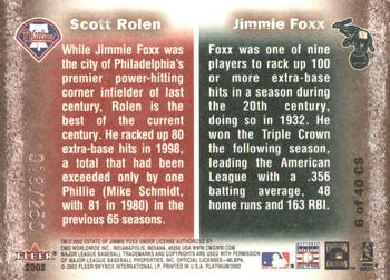 2002 Fleer Platinum - Cornerstones (Numbered) #6 CS Jimmie Foxx / Scott Rolen Back