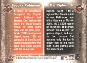 2002 Fleer Platinum - Cornerstones (Numbered) #11 CS Cal Ripken, Jr. / Brooks Robinson Back