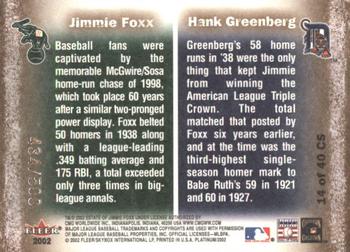 2002 Fleer Platinum - Cornerstones (Numbered) #14 CS Hank Greenberg / Jimmie Foxx Back