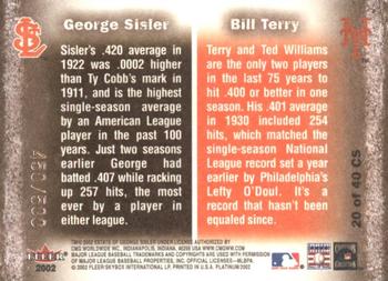 2002 Fleer Platinum - Cornerstones (Numbered) #20 CS Bill Terry / George Sisler Back