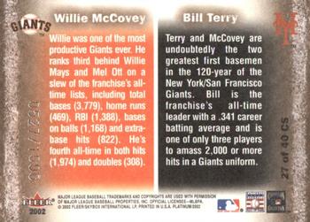 2002 Fleer Platinum - Cornerstones (Numbered) #27 CS Bill Terry / Willie McCovey Back