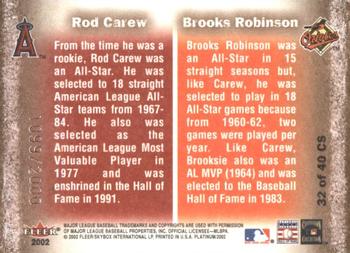2002 Fleer Platinum - Cornerstones (Numbered) #32 CS Brooks Robinson / Rod Carew Back