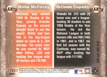 2002 Fleer Platinum - Cornerstones (Numbered) #39 CS Orlando Cepeda / Willie McCovey Back