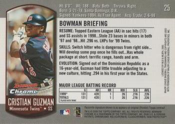 2000 Bowman Chrome #25 Cristian Guzman Back