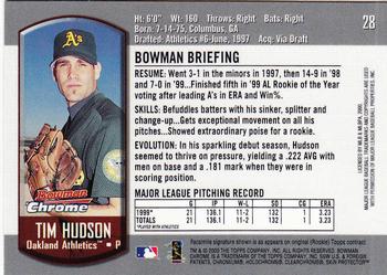 2000 Bowman Chrome #28 Tim Hudson Back