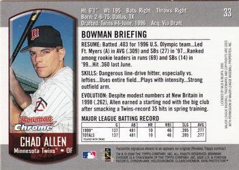 2000 Bowman Chrome #33 Chad Allen Back