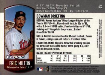 2000 Bowman Chrome #43 Eric Milton Back