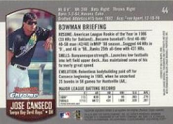 2000 Bowman Chrome #44 Jose Canseco Back