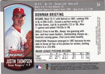 2000 Bowman Chrome #54 Justin Thompson Back