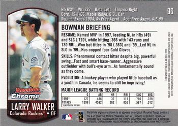 2000 Bowman Chrome #96 Larry Walker Back
