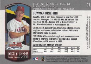 2000 Bowman Chrome #99 Rusty Greer Back