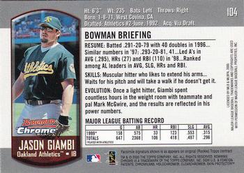 2000 Bowman Chrome #104 Jason Giambi Back