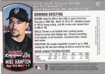 2000 Bowman Chrome #112 Mike Hampton Back