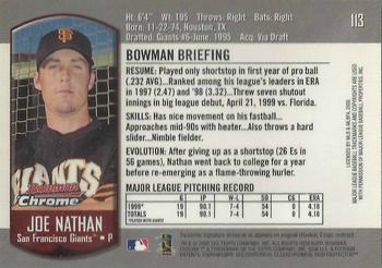 2000 Bowman Chrome #113 Joe Nathan Back