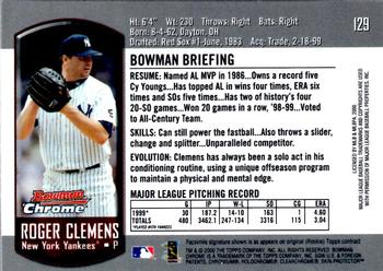 2000 Bowman Chrome #129 Roger Clemens Back