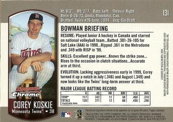 2000 Bowman Chrome #131 Corey Koskie Back