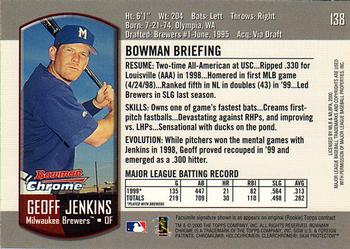 2000 Bowman Chrome #138 Geoff Jenkins Back
