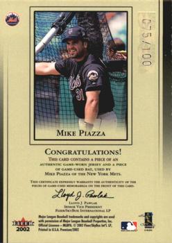 2002 Fleer Premium - Diamond Stars Dual Game Used #NNO Mike Piazza Back