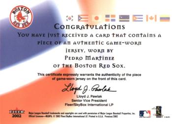 2002 Fleer Premium - International Pride Game Used #NNO Pedro Martinez Back