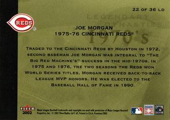 2002 Fleer Premium - Legendary Dynasties #22 LD Joe Morgan  Back