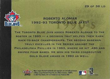 2002 Fleer Premium - Legendary Dynasties #29 LD Roberto Alomar  Back