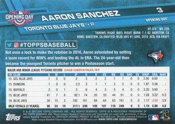 2017 Topps Opening Day #3 Aaron Sanchez Back