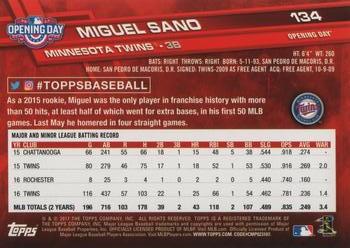 2017 Topps Opening Day #134 Miguel Sano Back