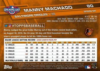 2017 Topps Opening Day #80 Manny Machado Back