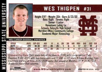 2011 Grandstand Mississippi State Diamond Dogs #NNO Wes Thigpen Back