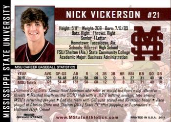2011 Grandstand Mississippi State Diamond Dogs #NNO Nick Vickerson Back