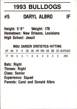 1993 Mississippi State Bulldogs #NNO Daryl Albro Back