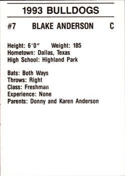 1993 Mississippi State Bulldogs #NNO Blake Anderson Back