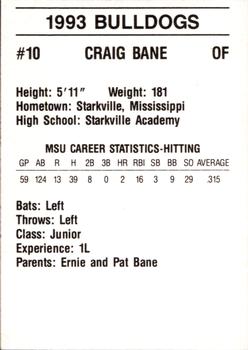 1993 Mississippi State Bulldogs #NNO Craig Bane Back