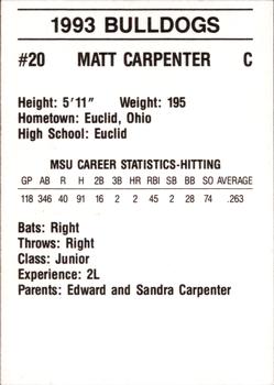 1993 Mississippi State Bulldogs #NNO Matt Carpenter Back