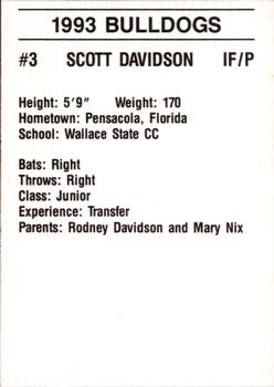 1993 Mississippi State Bulldogs #NNO Scott Davidson Back
