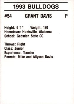 1993 Mississippi State Bulldogs #NNO Grant Davis Back