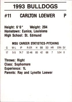 1993 Mississippi State Bulldogs #NNO Carlton Loewer Back