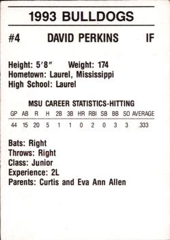 1993 Mississippi State Bulldogs #NNO David Perkins Back