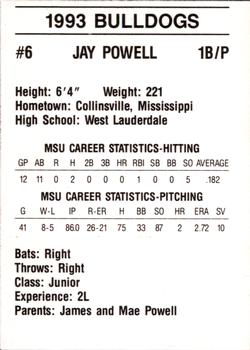 1993 Mississippi State Bulldogs #NNO Jay Powell Back