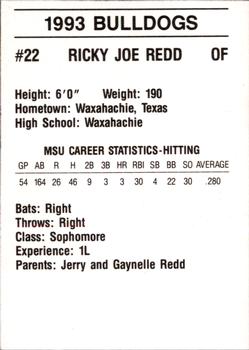 1993 Mississippi State Bulldogs #NNO Ricky Joe Redd Back