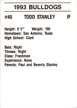 1993 Mississippi State Bulldogs #NNO Todd Stanley Back