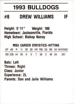 1993 Mississippi State Bulldogs #NNO Drew Williams Back