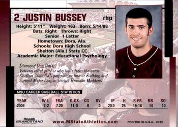 2010 Grandstand Mississippi State Bulldogs #NNO Justin Bussey Back